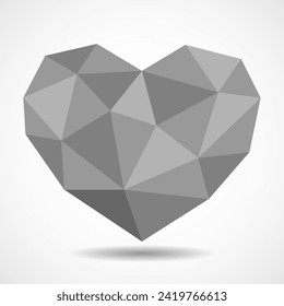 Gray heart made of geometric shapes isolated on white background. Heart icon for valentine's day