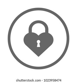 Gray heart shape padlock with keyhole. Vector icon.