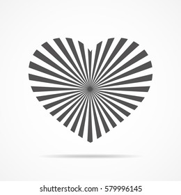 Gray heart for the Valentine's day. Abstract heart with sun rays, on white background in flat design. Vector illustration.