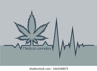 Gray heartbeat with medical marjuana. Card