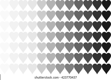 Gray hearts from light to dark, on a white background. Vector