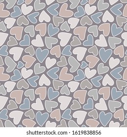 Gray hearts on a white  background. Seamless pattern. Ready template for design, postcards, print, poster, party, Valentine's day, vintage textile.