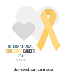 Gray hearts and yellow ribbon. International Childhood Cancer day (ICCD), February 15, symbol of  awareness expresses support for children and adolescents with cancer. Vector illustration