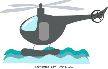 Helicóptero gris que vuela sobre el cielo con hélice, vector, dibujo a color o ilustración. 