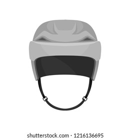 Gray helmet for player of ice hockey, front view. Sports safety equipment. Solid protective headgear. Flat vector design