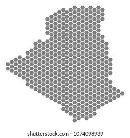 Gray hexagon Algeria Map. Vector geographic map in gray color on a white background. Vector concept of Algeria Map made of hexagonal elements.