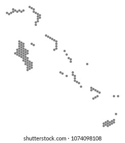 Gray hexagon Bahamas Islands Map. Vector geographic map in gray color on a white background. Vector composition of Bahamas Islands Map created of hexagon elements.