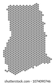 Gray hexagon Ghana Map. Vector geographical map in gray color on a white background. Vector concept of Ghana Map combined of hexagonal dots.