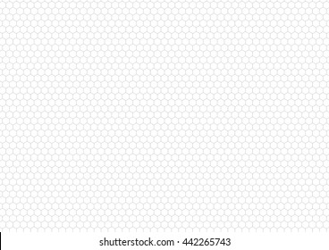 Gray hexagon grid on white, a4 size horizontal background