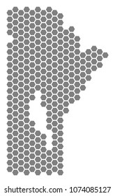 Gray hexagon Manitoba Province Map. Vector geographical map in grey color on a white background. Vector pattern of Manitoba Province Map organized of hexagon spots.