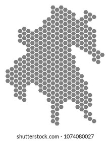 Gray hexagon Peloponnese Half-Island Map. Vector geographical map in grey color on a white background. Vector collage of Peloponnese Half-Island Map constructed of hexagonal blots.