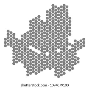 Gray hexagon Seoul City Map. Vector geographic map in grey color on a white background. Vector mosaic of Seoul City Map composed of hexagon pixels.