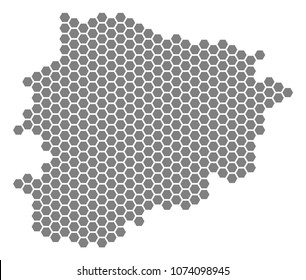 Gray hexagonal Andorra Map. Vector geographic map in gray color on a white background. Vector composition of Andorra Map created of hexagon blots.