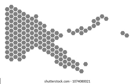 Gray hexagonal Papua New Guinea Map. Vector geographical map in grey color on a white background. Vector mosaic of Papua New Guinea Map created of hexagon blots.