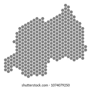 Gray hexagonal Rwanda Map. Vector geographic map in gray color on a white background. Vector pattern of Rwanda Map made of hexagonal pixels.