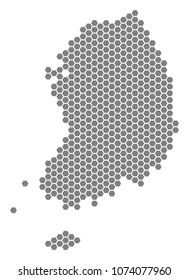 Gray hexagonal South Korea Map. Vector geographic map in grey color on a white background. Vector pattern of South Korea Map constructed of hexagon items.