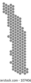 Gray hexagonal Togo Map. Vector geographical map in grey color on a white background. Vector pattern of Togo Map made of hexagonal spots.