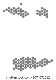 Gray hexagonal USA Virgin Islands Map. Vector geographic map in grey color on a white background. Vector composition of USA Virgin Islands Map constructed of hexagon elements.