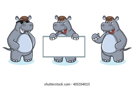 Gray Hippo Mascot Vector happy, pose and bring board