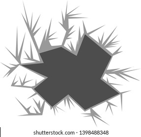 a gray hole in the wall around which is a beautiful and pointed patterned crack object for design