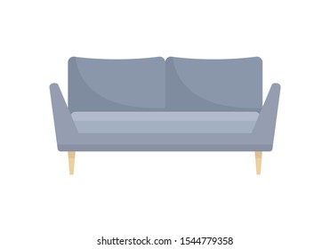 Gray home soft sofa flat icon. Vector Gray home soft sofa in flat style isolated on white background. Element for web, game and advertising