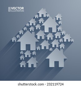 Gray home symbol with long shadows on light gray background. RGB EPS 10 vector illustration
