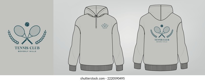 gray hoodie art design, tennis logo