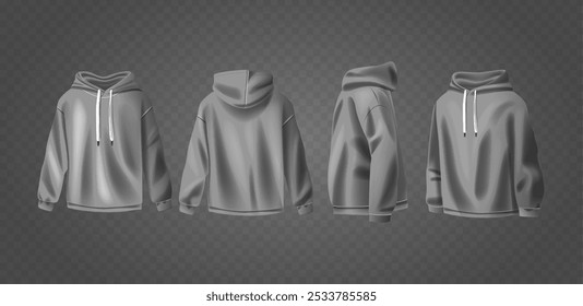 Gray Hoodie Mockup Showcasing Front Back And Side View Ideal For Fashion Design Concept And Clothing Brand