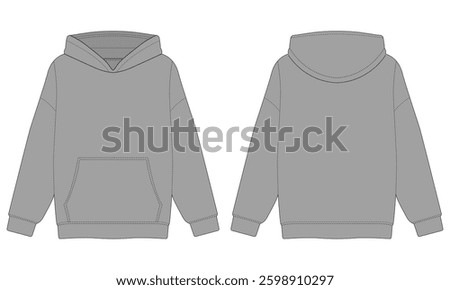 Gray hoodie sweater template front and back view