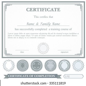 Gray horizontally certificate template with additional design elements