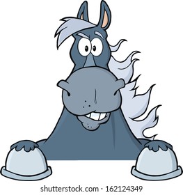 Gray Horse Looking Over A Sign. Vector Illustration Isolated on white