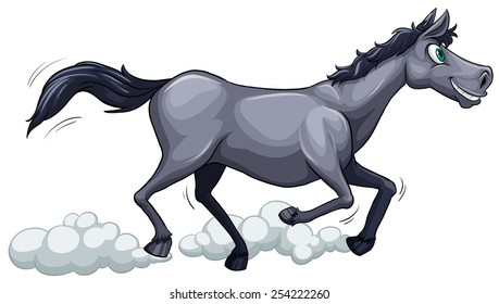 Un caballo gris que corre sobre un fondo blanco