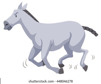 Gray horse running on white illustration