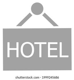 Gray hotel icon with white background.