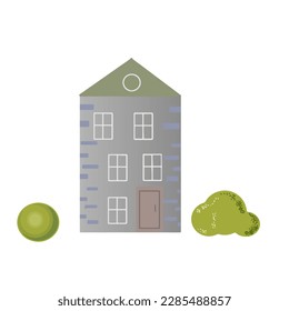 Gray house front view in modern style on light background. Vector illustration design concept. Flat style vector modern style. Business concept. Travel concept.