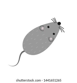 Gray House Mouse in flat style Isolated on White Background. Vector Illustration