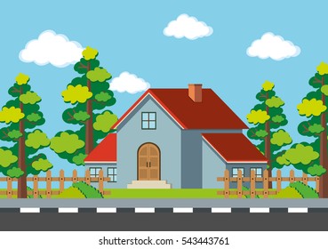 Gray house on the road illustration