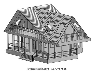 Gray house on a white background. Vector