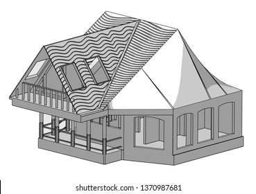 Gray house on a white background. Vector