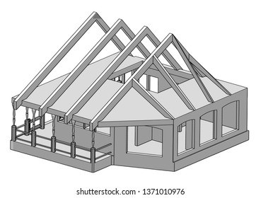 Gray house on a white background. Vector