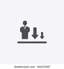 Gray human arrows goes down icon vector, businessman on gray background