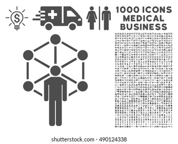 Gray Human Network icon with 1000 medical business vector design elements. Design style is flat symbols, gray color, white background.