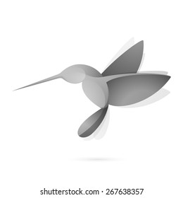 Gray hummingbird in flight volume character logo icon symbol in vector