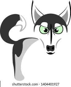 Una cáscara gris con manchas negras, con dos orejas, ojos abiertos, se ve agresiva, vectorial, dibujo de color o ilustración. 