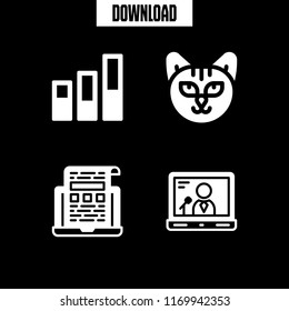 gray icon. 4 gray vector set. cat, battery levels and laptop icons for web and design about gray theme