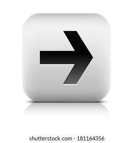 Gray icon with black arrow sign. Rounded square button with shadow, reflection on white background. Series in a stone style. Vector illustration graphic clip-art design element save in 8 eps
