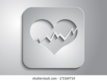 In the gray icon gray broken heart from a paper on a gray background