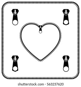Gray icon heart with zipper, set of different shape sliders, isolated on a white background, vector illustration.