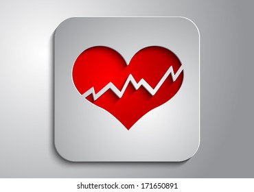 In the gray icon red broken heart from a paper on a gray background