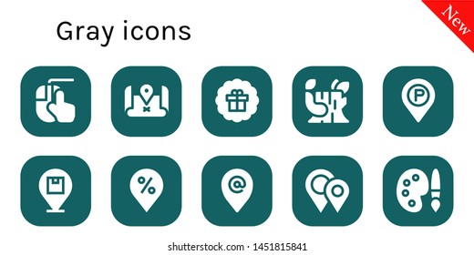 gray icon set. 10 filled gray icons.  Collection Of - Clicking, Placeholder, Sticker, Log, Placeholders, Palette